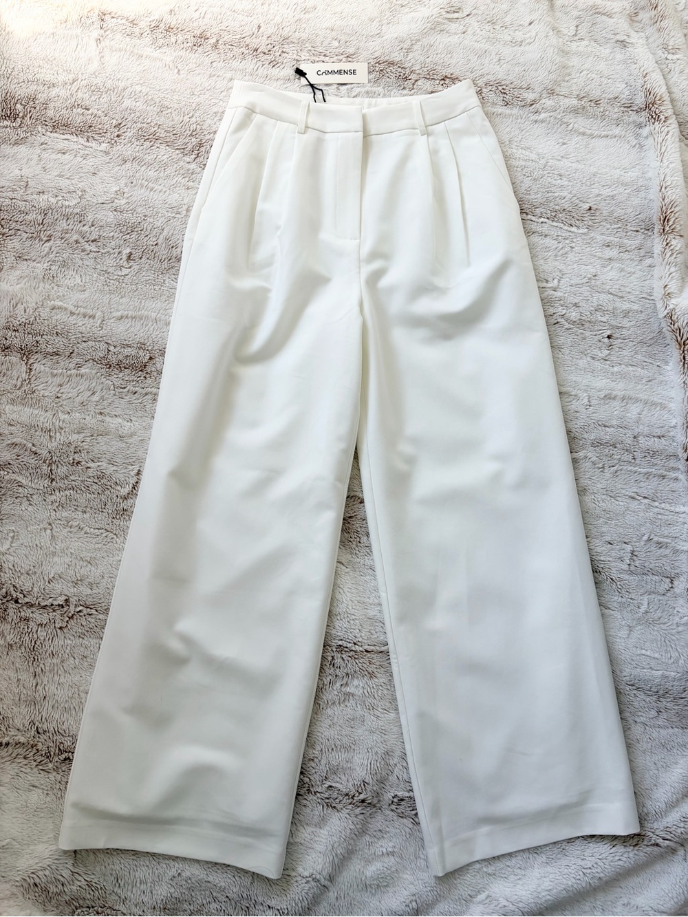 🤍 Commense White Wide Leg Trouser Pants NWT Size Med Double-Lined Quiet Luxury